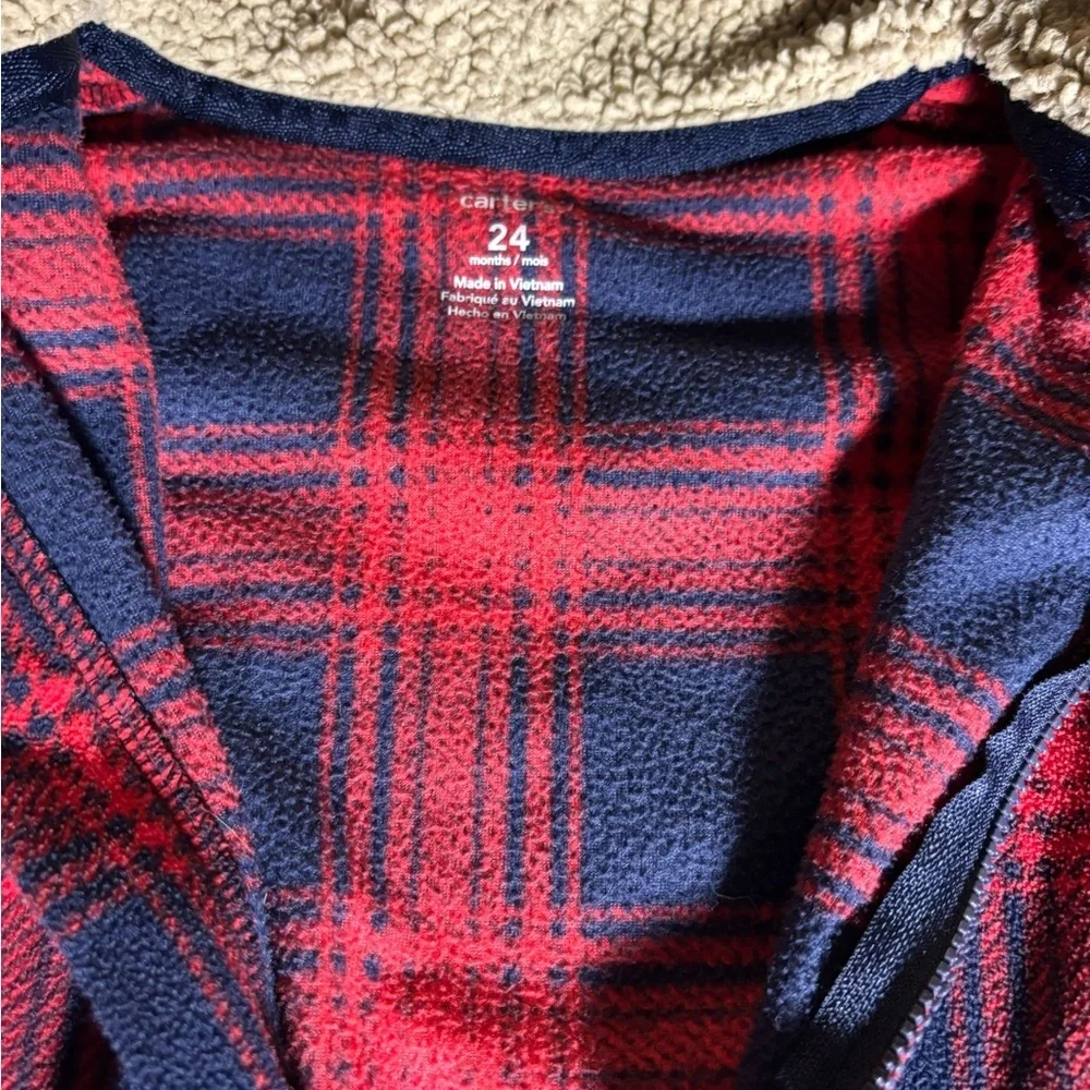 Carter's Red and Navy Plaid Hooded Footie with ears